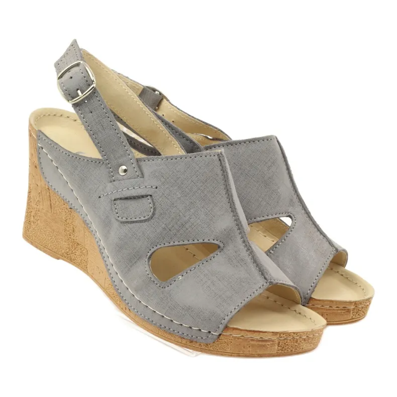 Grey Leather Wedge Sandals Gregors 533