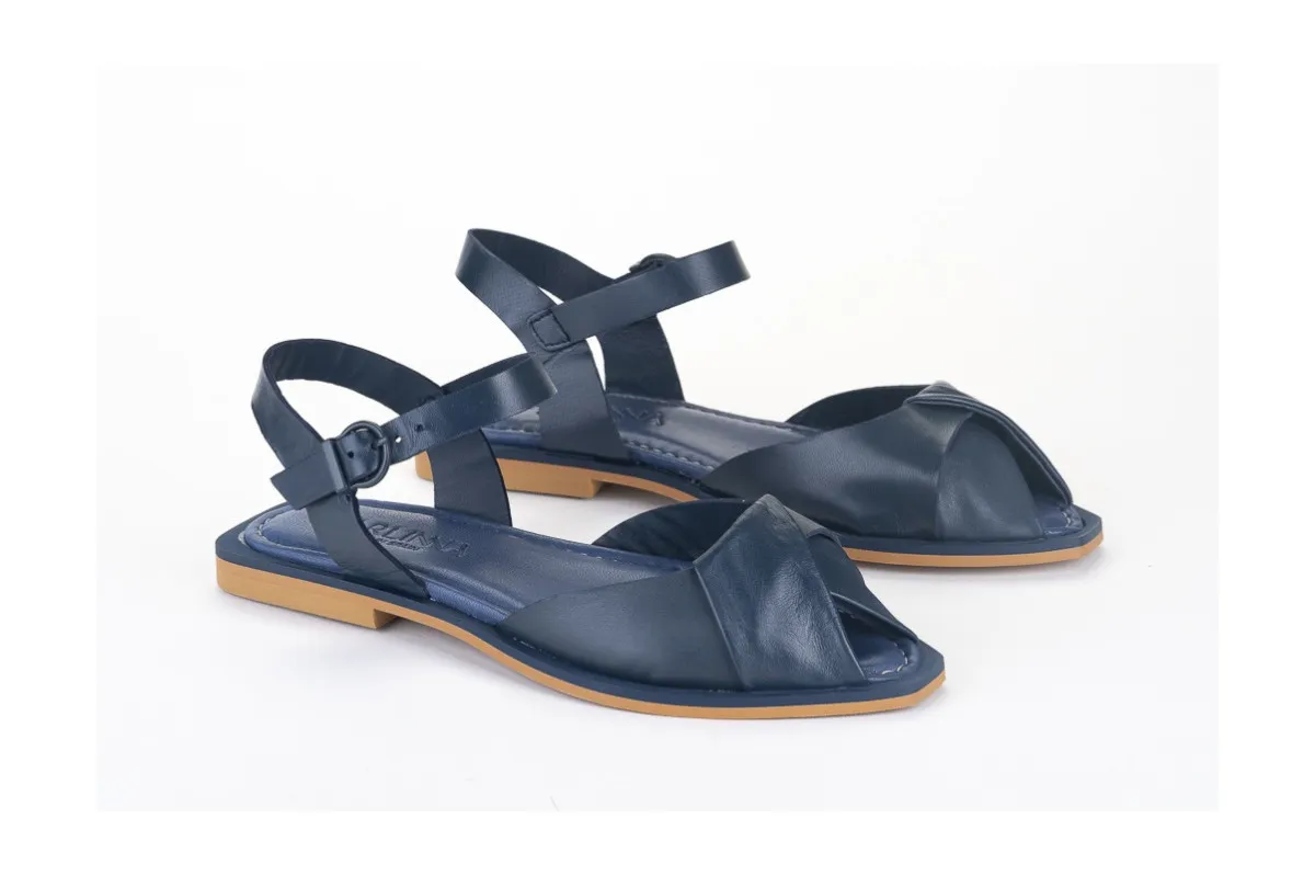 Comfortable Flat Cross-Strap Sandals - Navy Blue