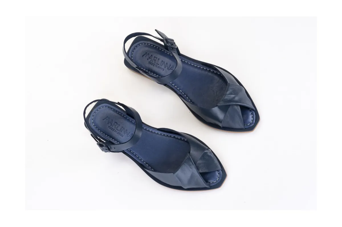 Comfortable Flat Cross-Strap Sandals - Navy Blue