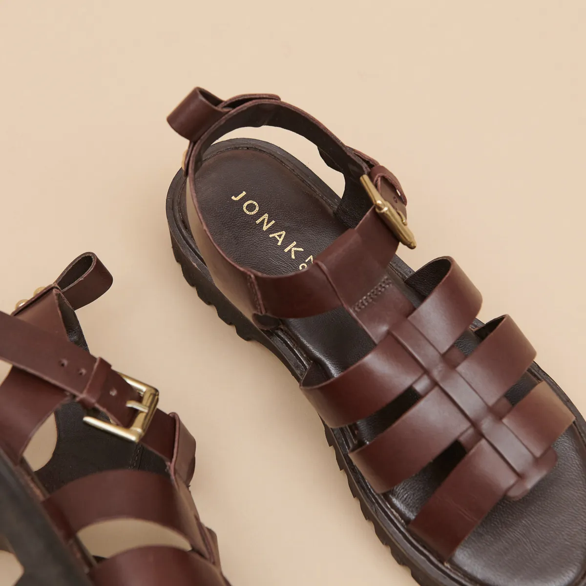 Dark Brown Leather Women's Open Toe Sandals | Jonak