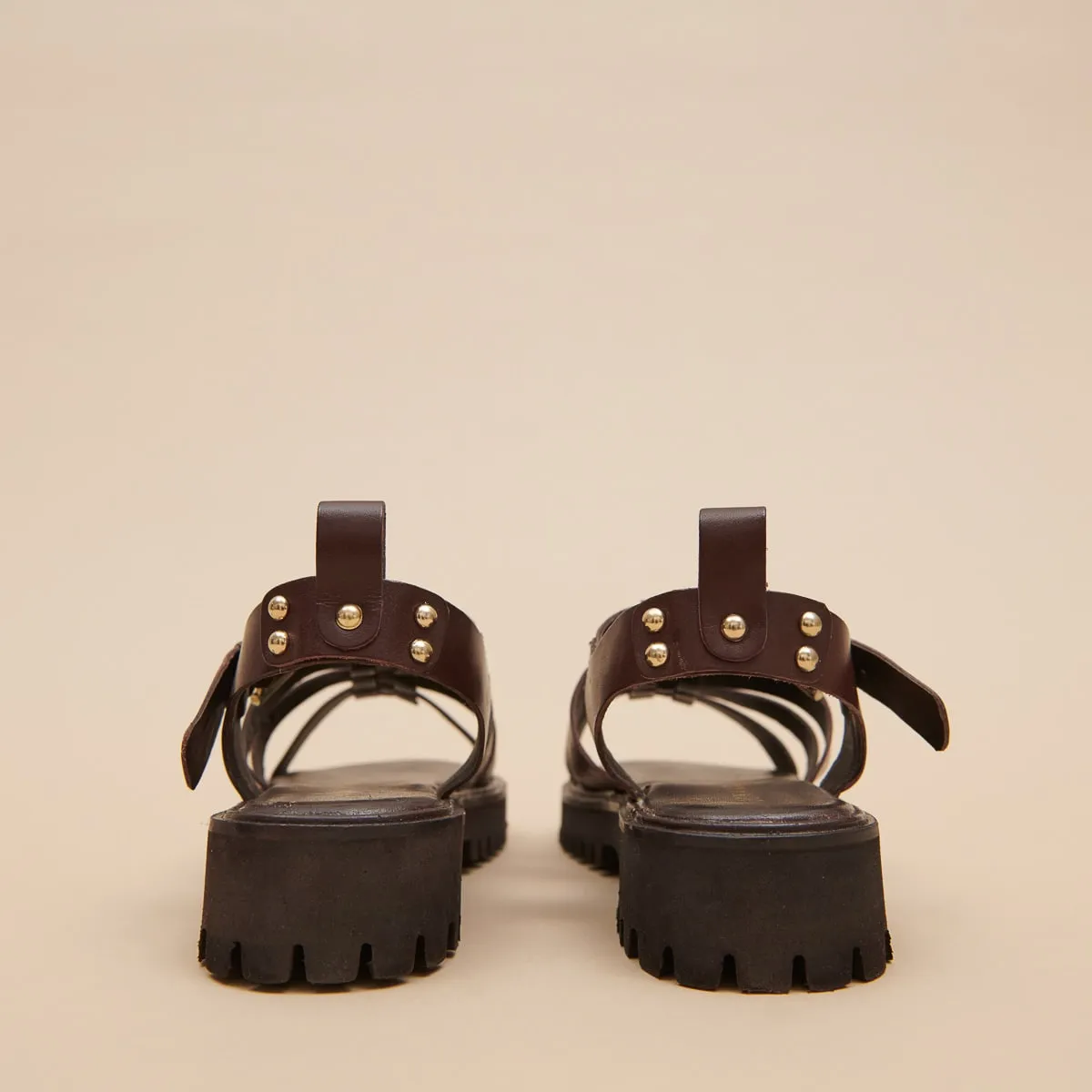 Dark Brown Leather Women's Open Toe Sandals | Jonak