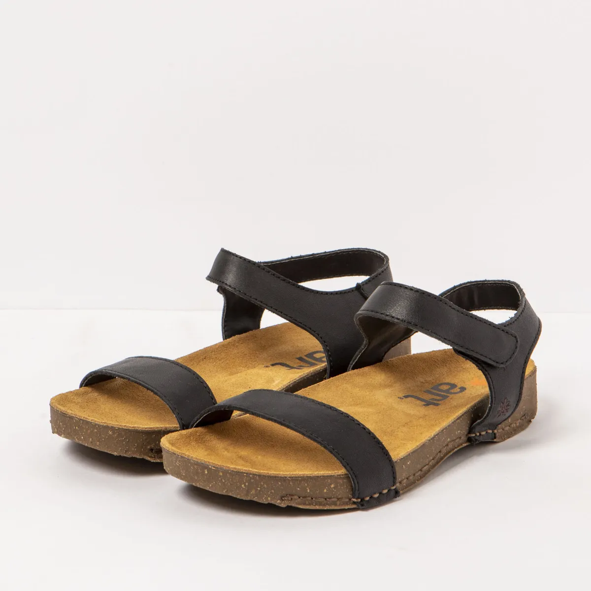 Flat Leather Sandals with Recycled Soles - Black