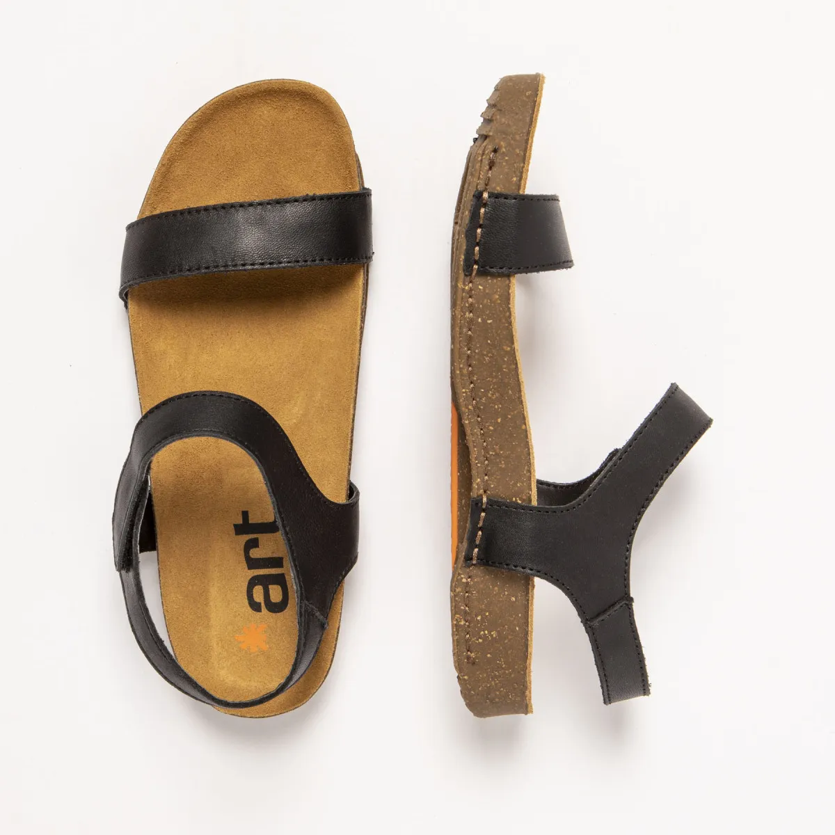 Flat Leather Sandals with Recycled Soles - Black