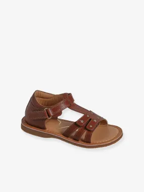 Brown leather children's sandals with Velcro straps from the nursery collection - Vertbaudet