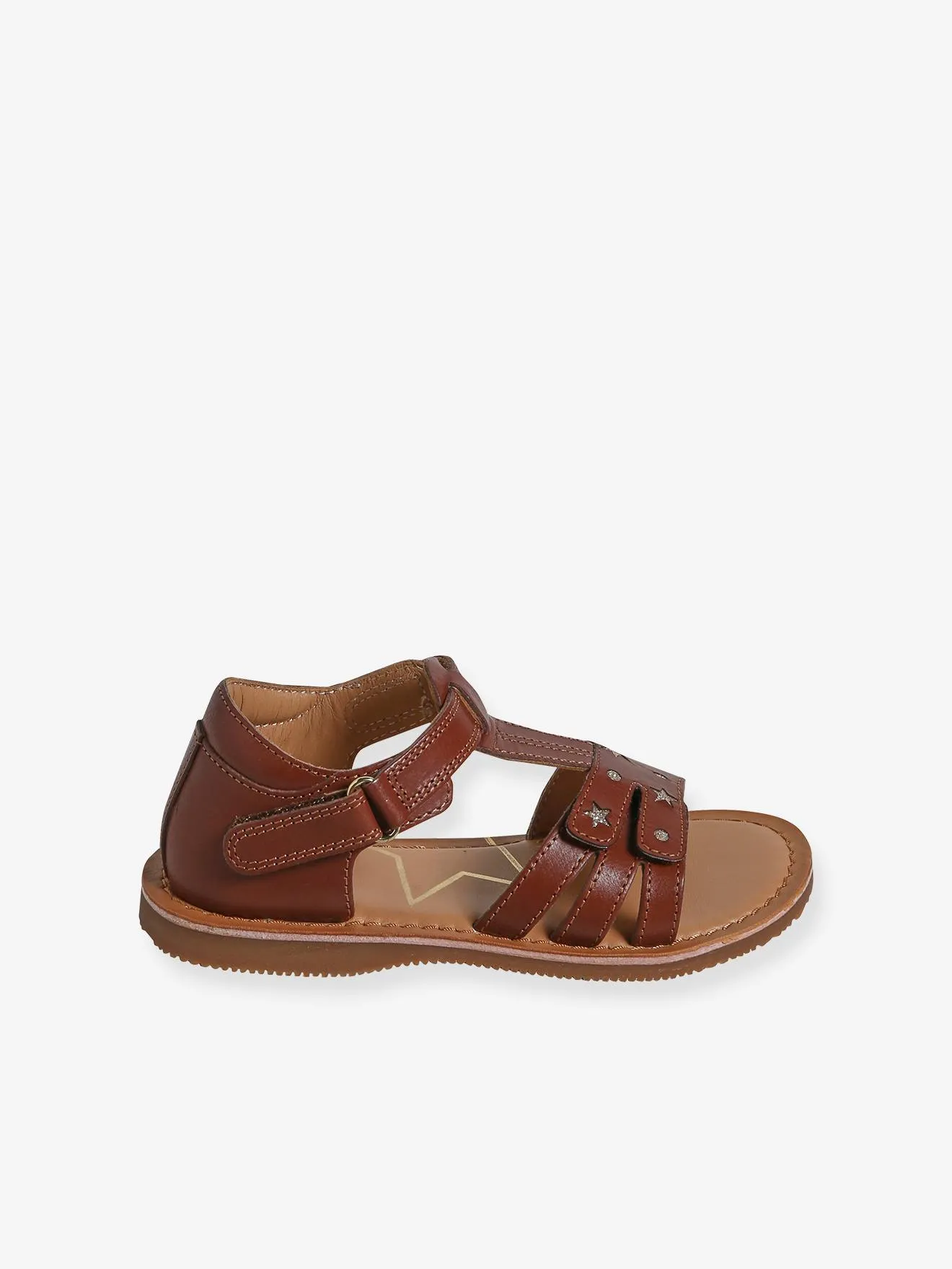 Brown leather children's sandals with Velcro straps from the nursery collection - Vertbaudet