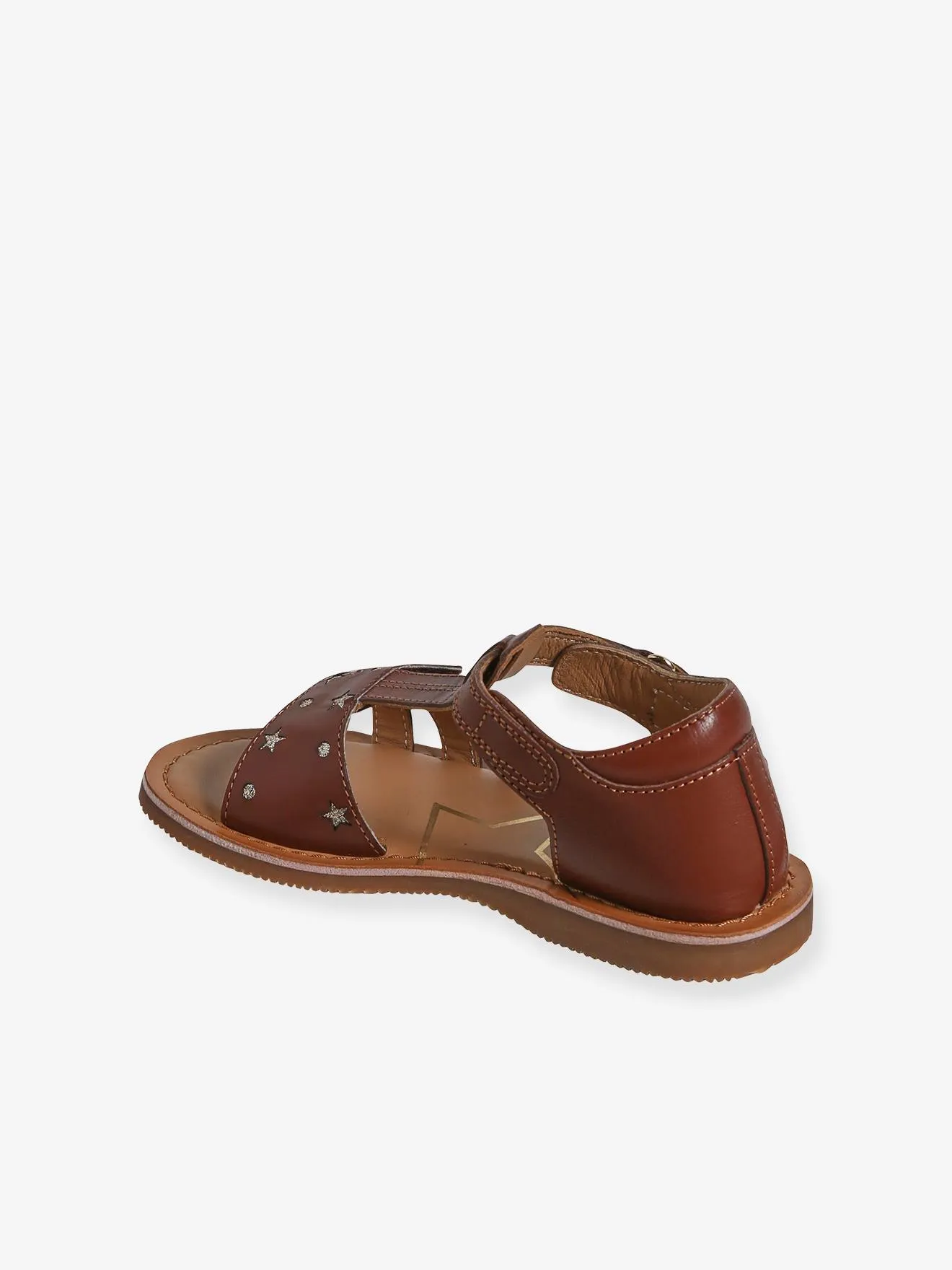 Brown leather children's sandals with Velcro straps from the nursery collection - Vertbaudet