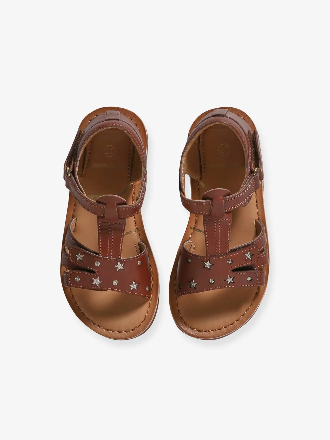 Brown leather children's sandals with Velcro straps from the nursery collection - Vertbaudet