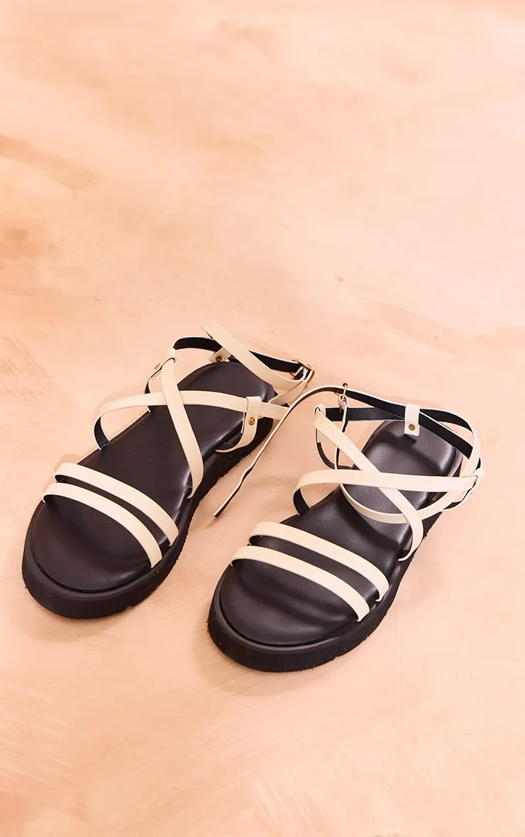 White Round Gladiator Style PU Sandals with Straps - Shop Now