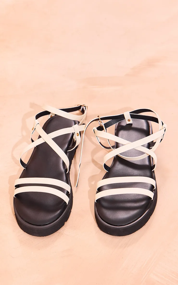 White Round Gladiator Style PU Sandals with Straps - Shop Now