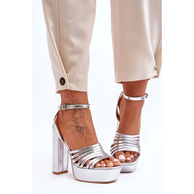 Maya Silver High Heel Sandals.