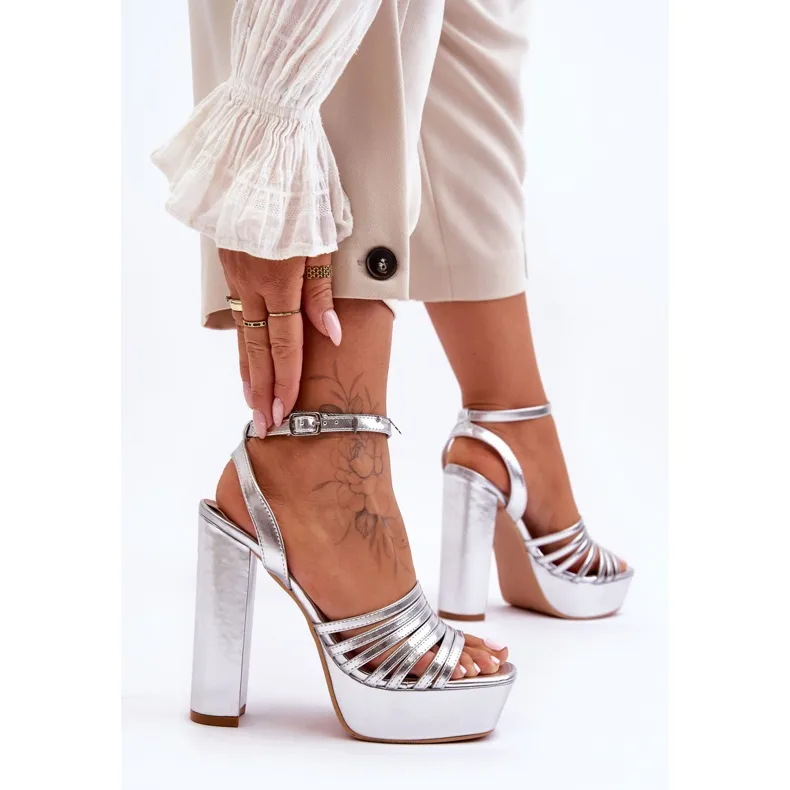 Maya Silver High Heel Sandals.