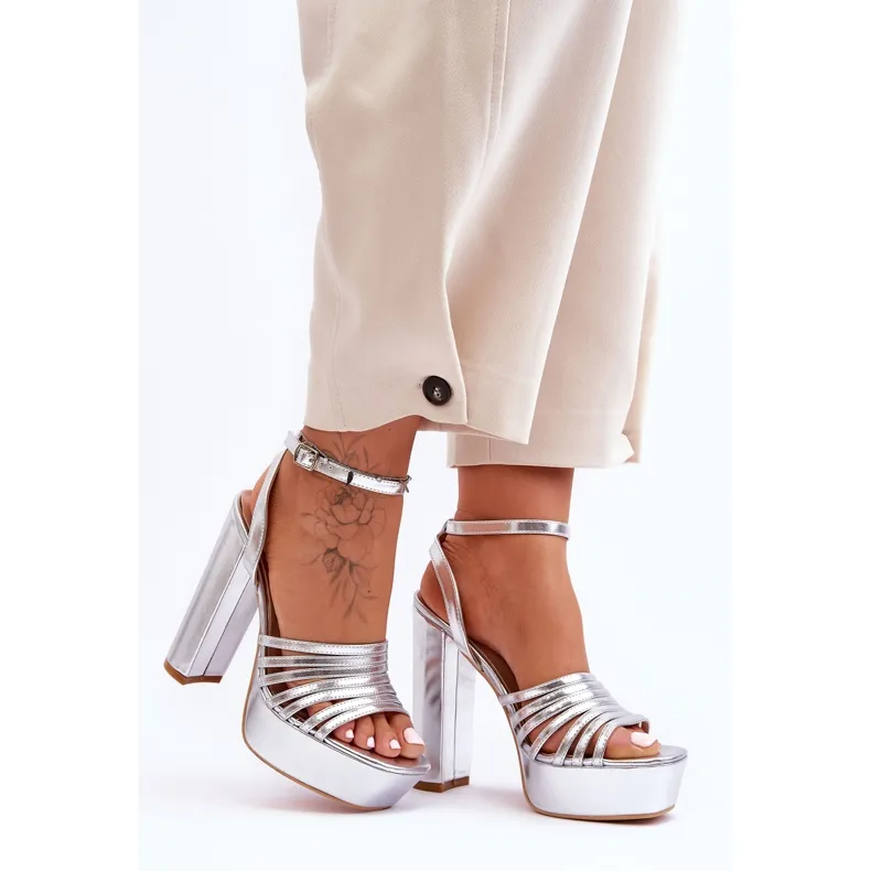 Maya Silver High Heel Sandals.