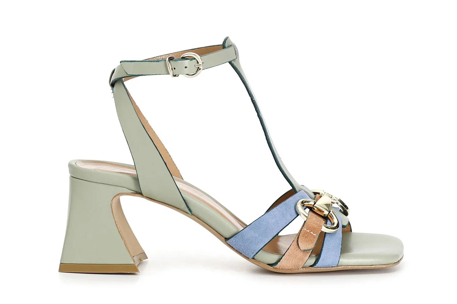 CafèNoir green multi accessory t-strap sandals - Shop Now.