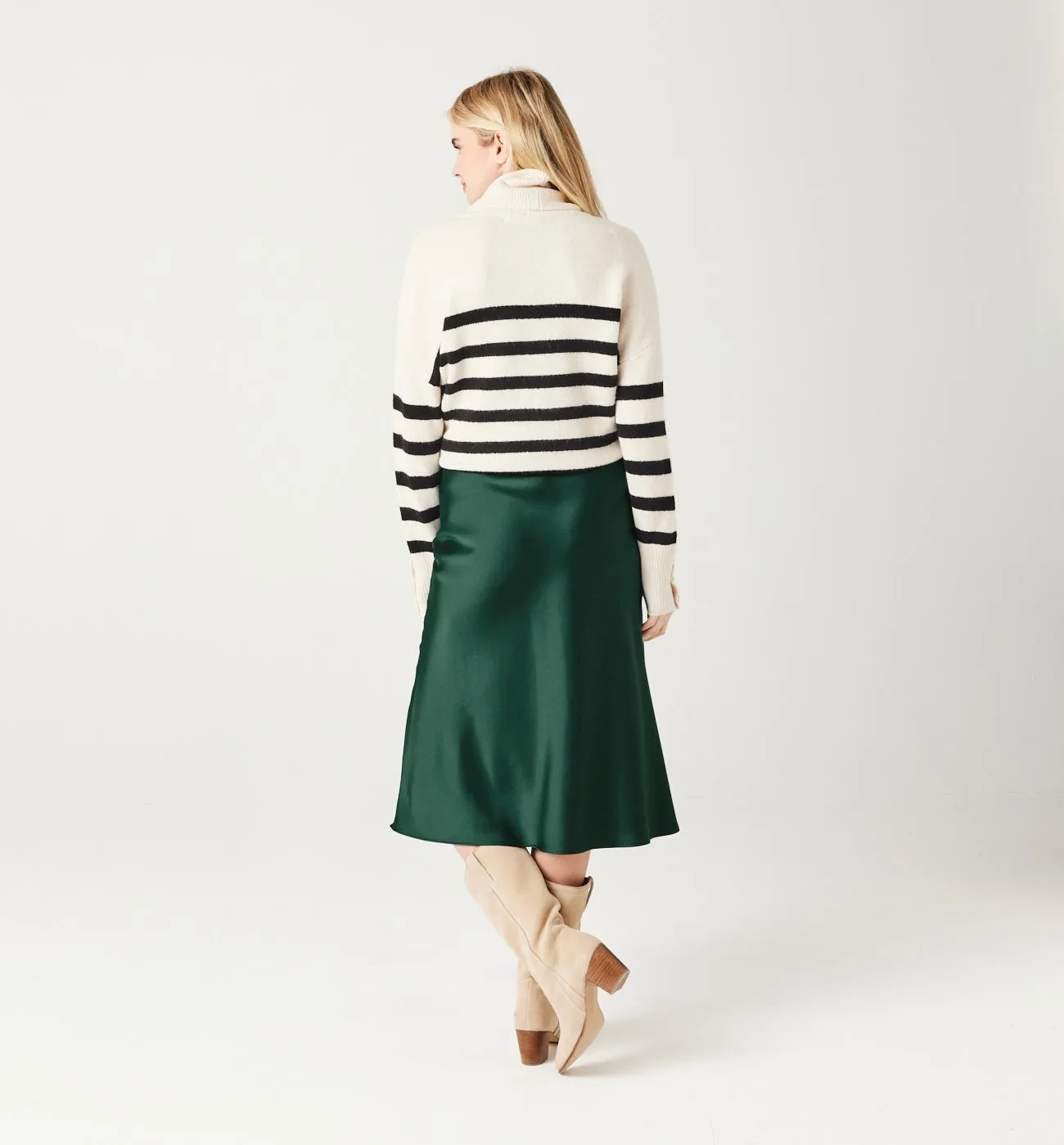 Satin Green Midi Skirt for Women