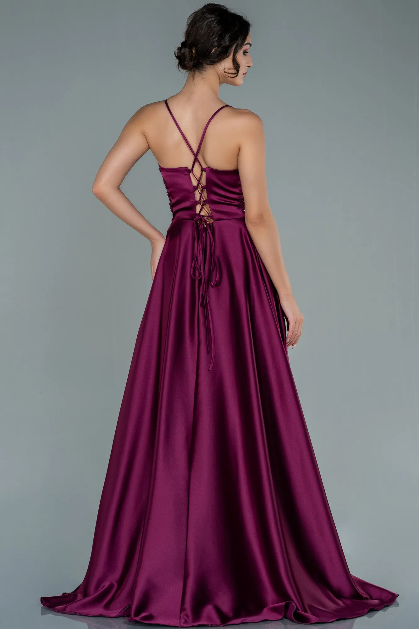 Satin Plum Long Evening Gown ABU2583.