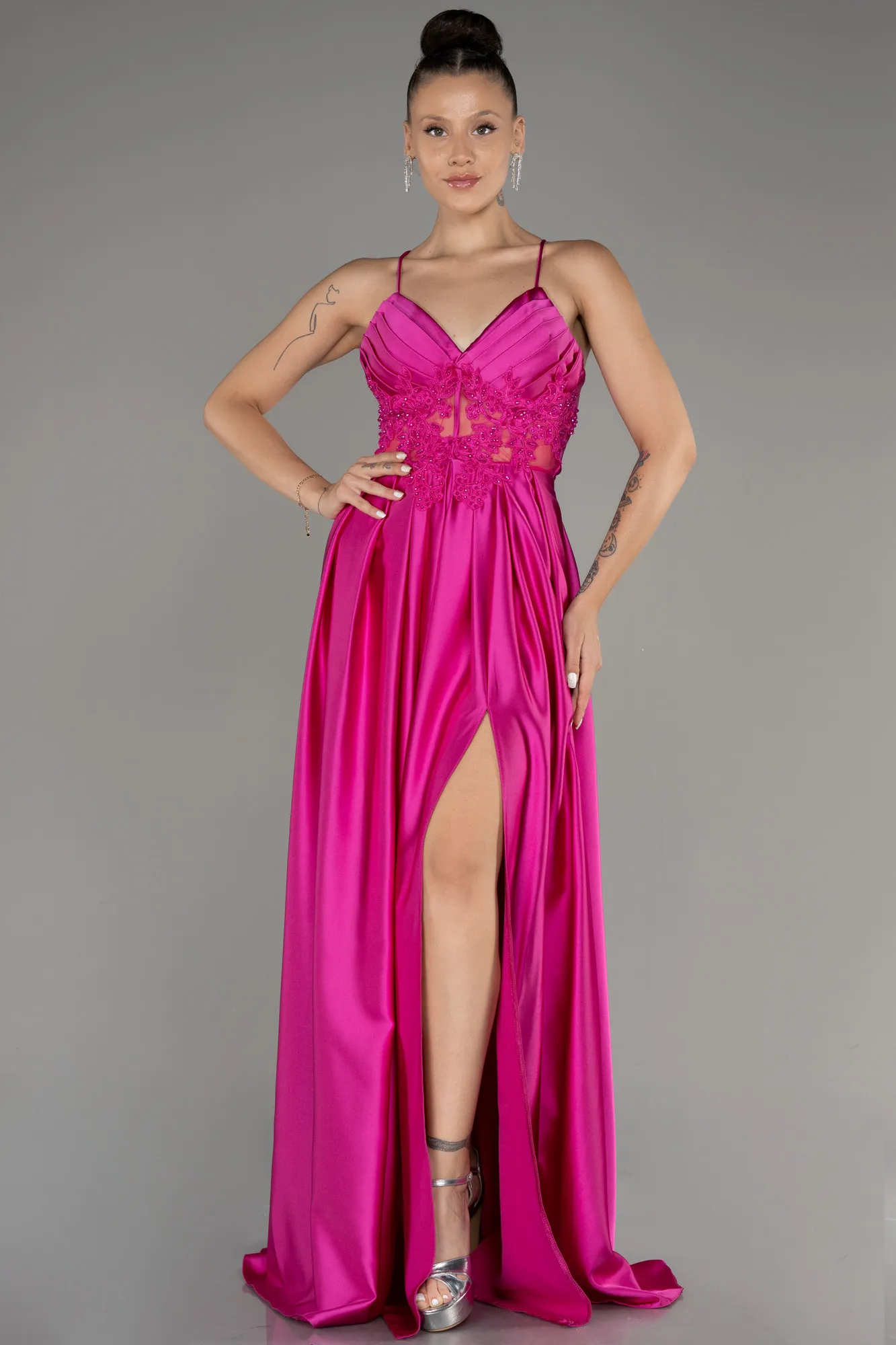 Satin Plum Long Evening Gown ABU2583.