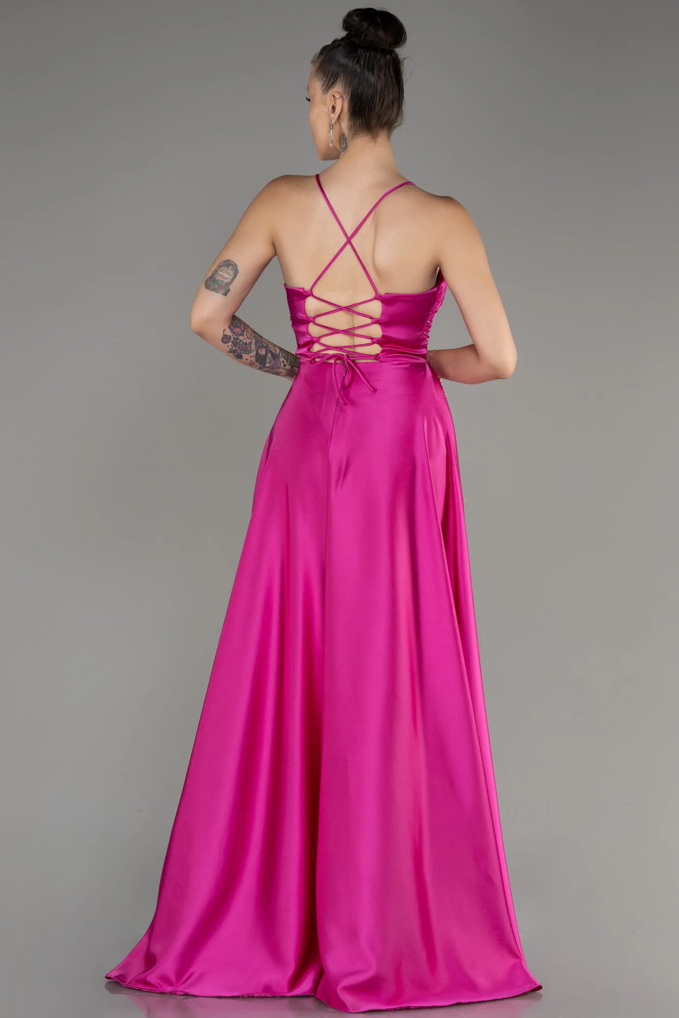 Satin Plum Long Evening Gown ABU2583.