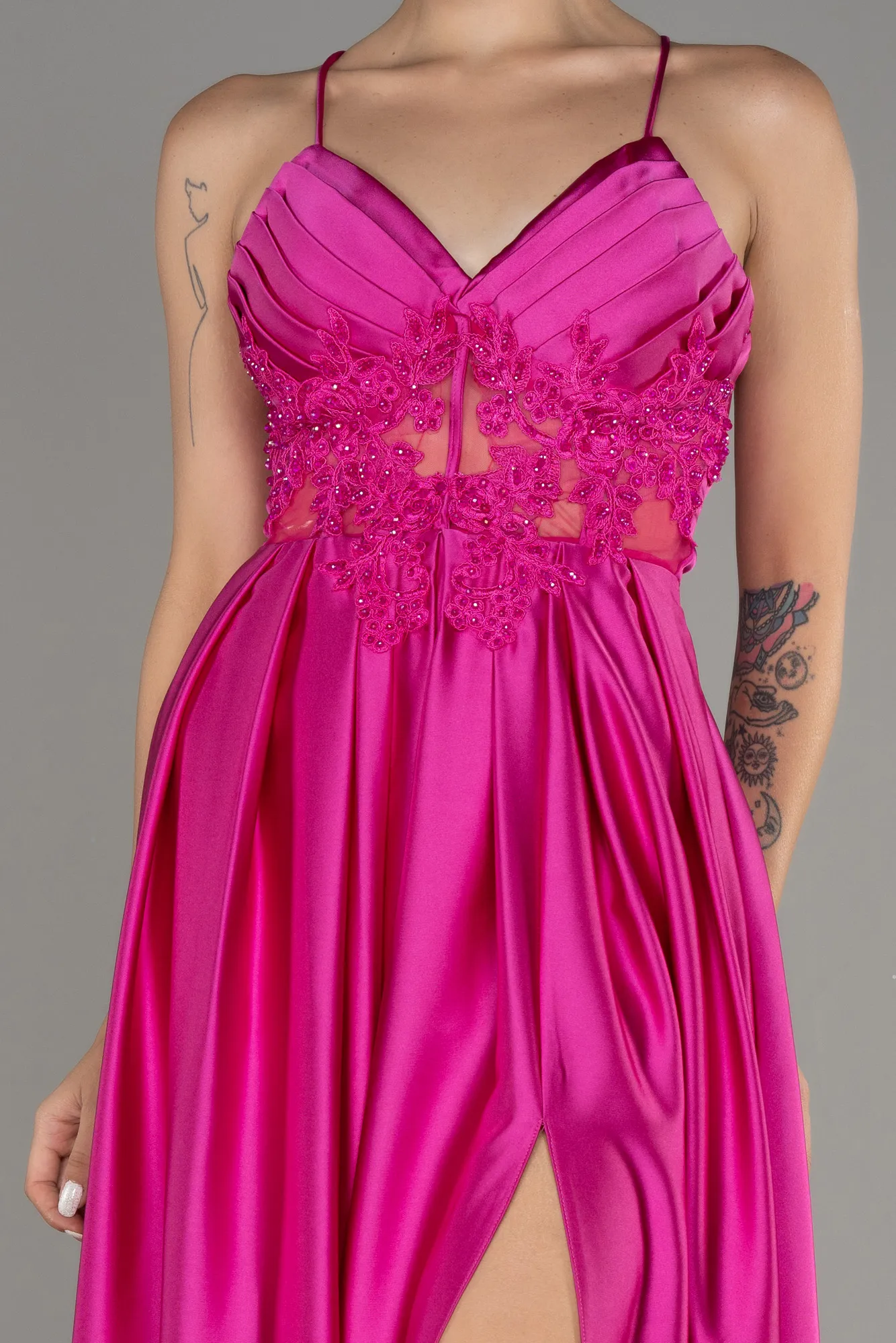 Satin Plum Long Evening Gown ABU2583.