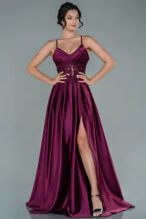 Satin Plum Long Evening Gown ABU2583.