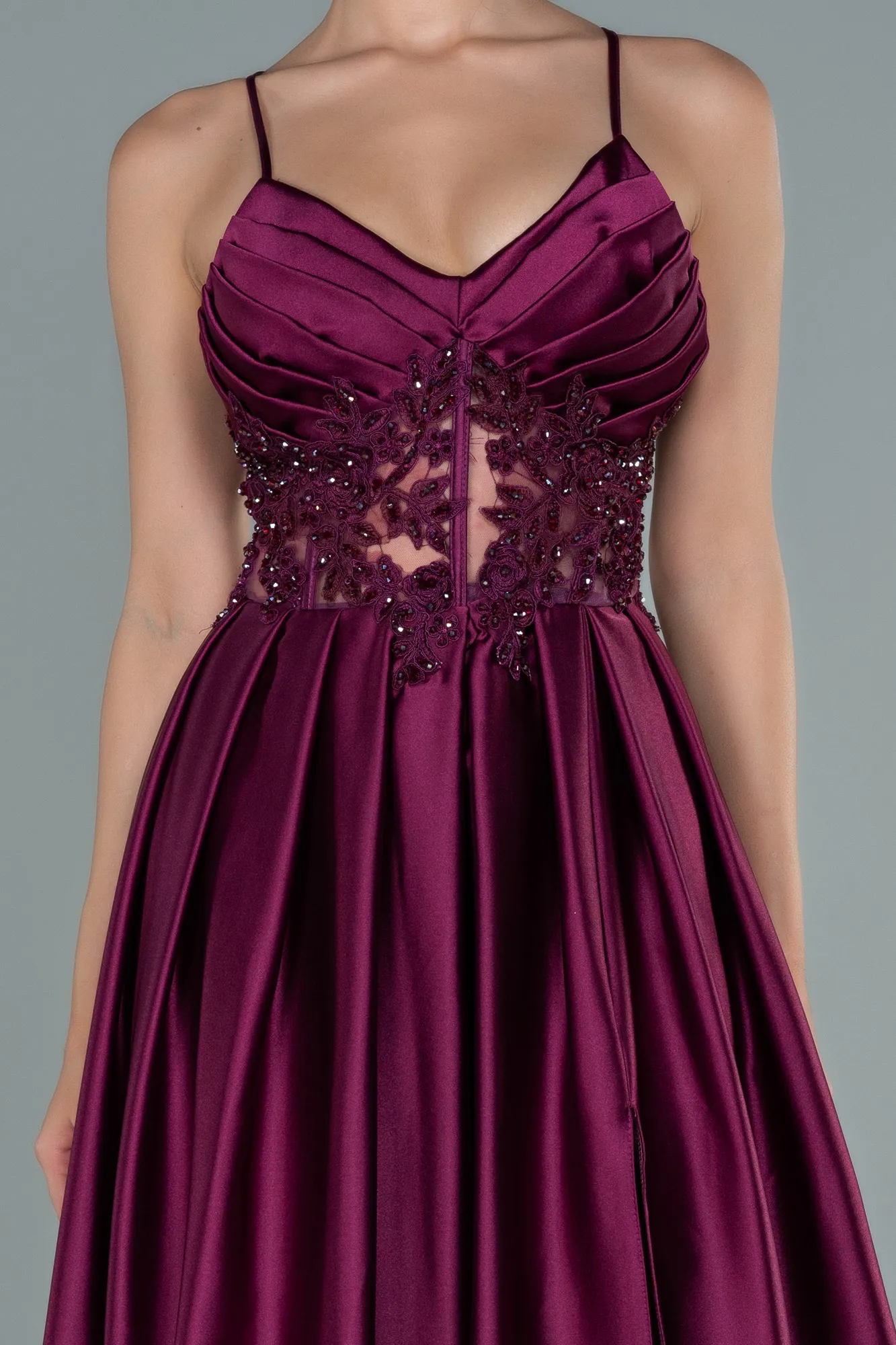 Satin Plum Long Evening Gown ABU2583.