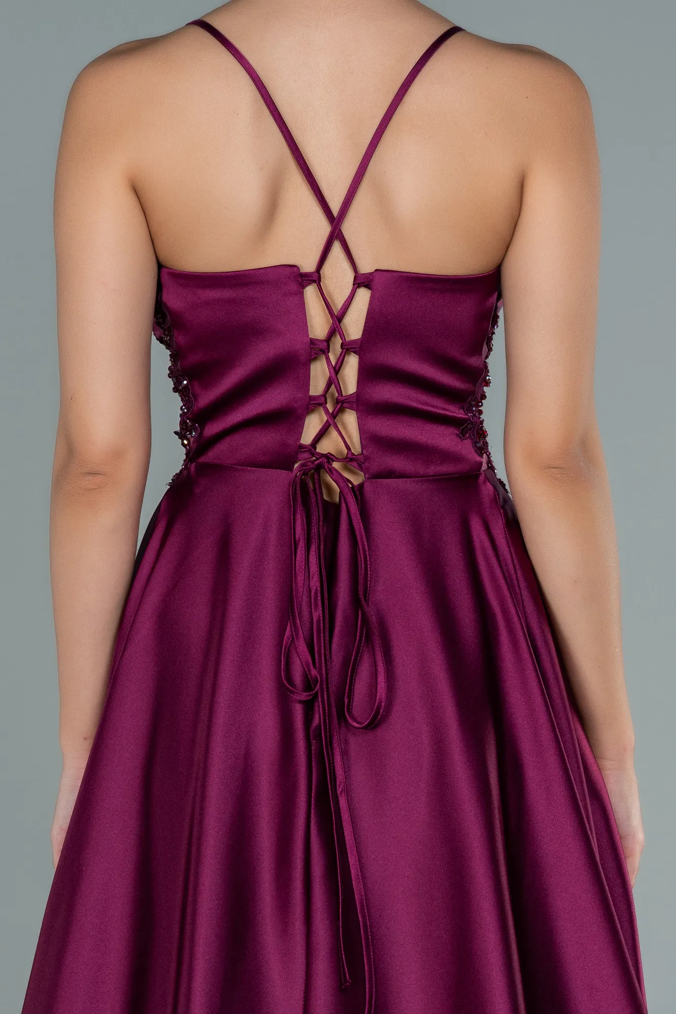 Satin Plum Long Evening Gown ABU2583.