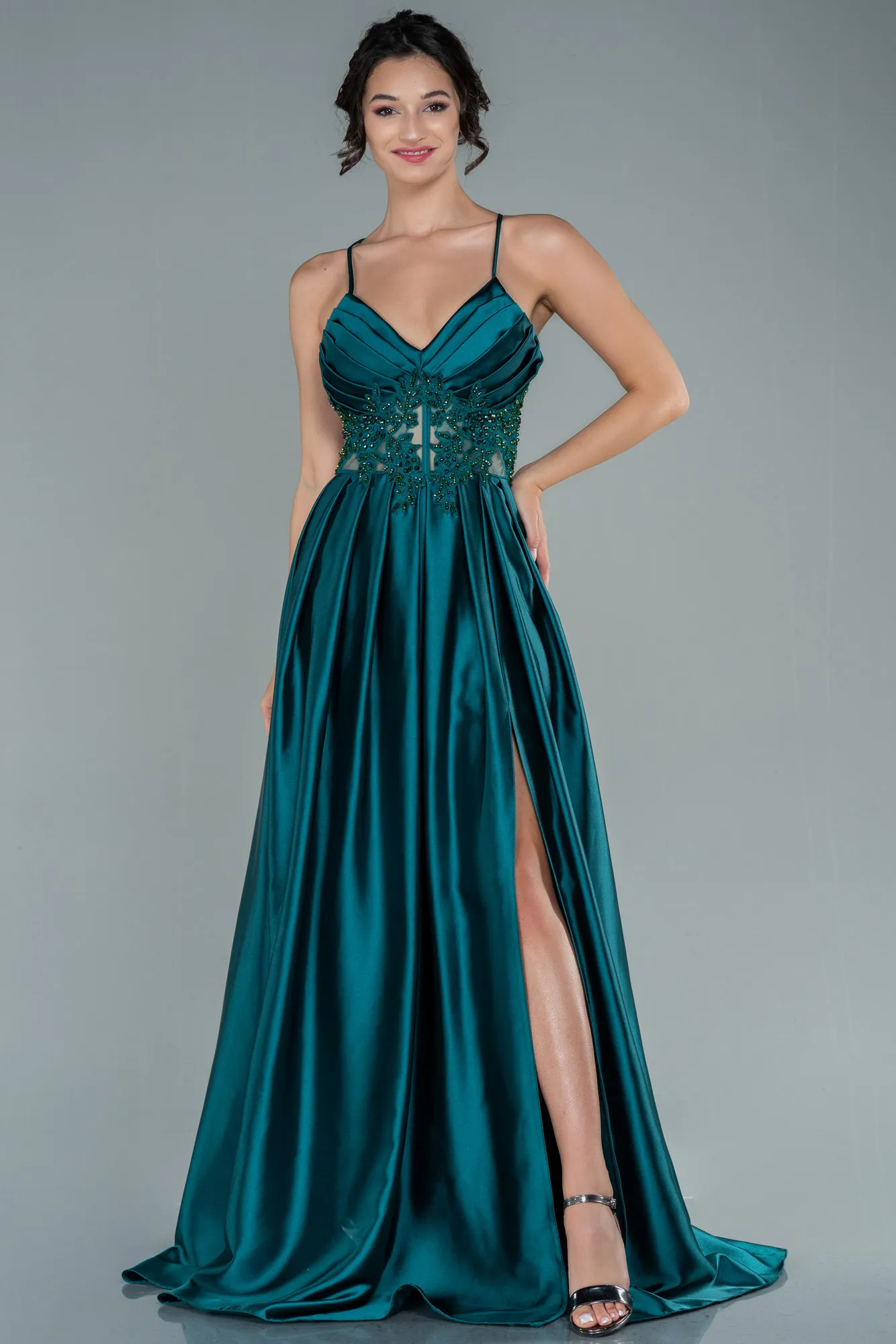 Satin Plum Long Evening Gown ABU2583.