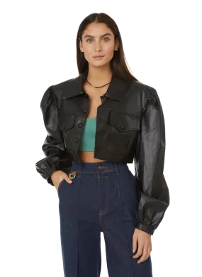 SELAMECIKE Short Vegan Leather Jacket - Black