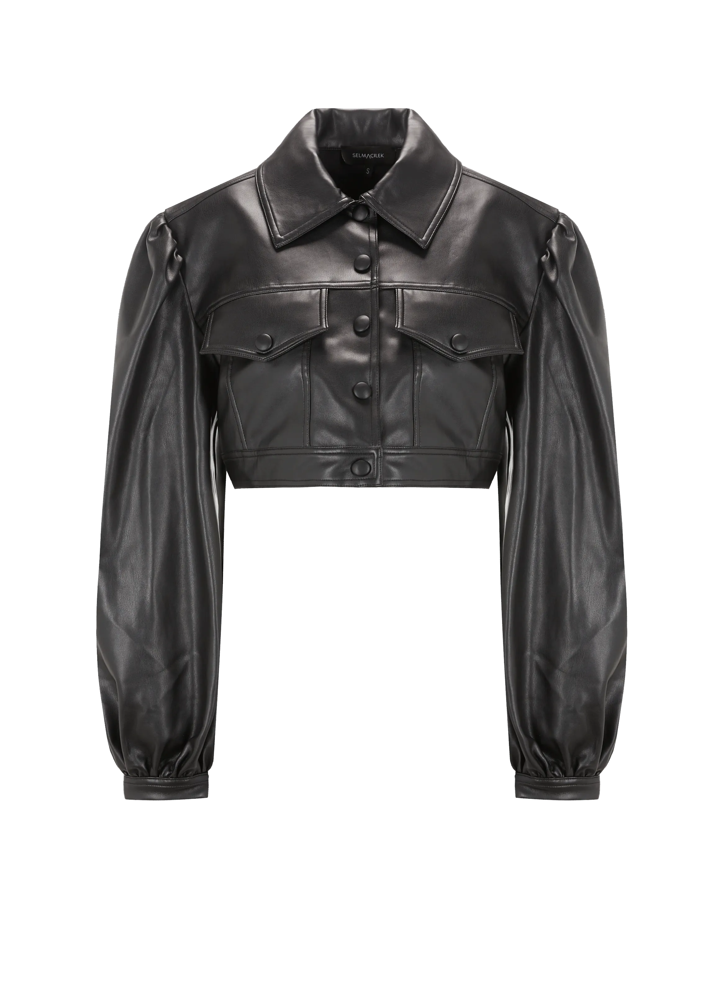 SELAMECIKE Short Vegan Leather Jacket - Black