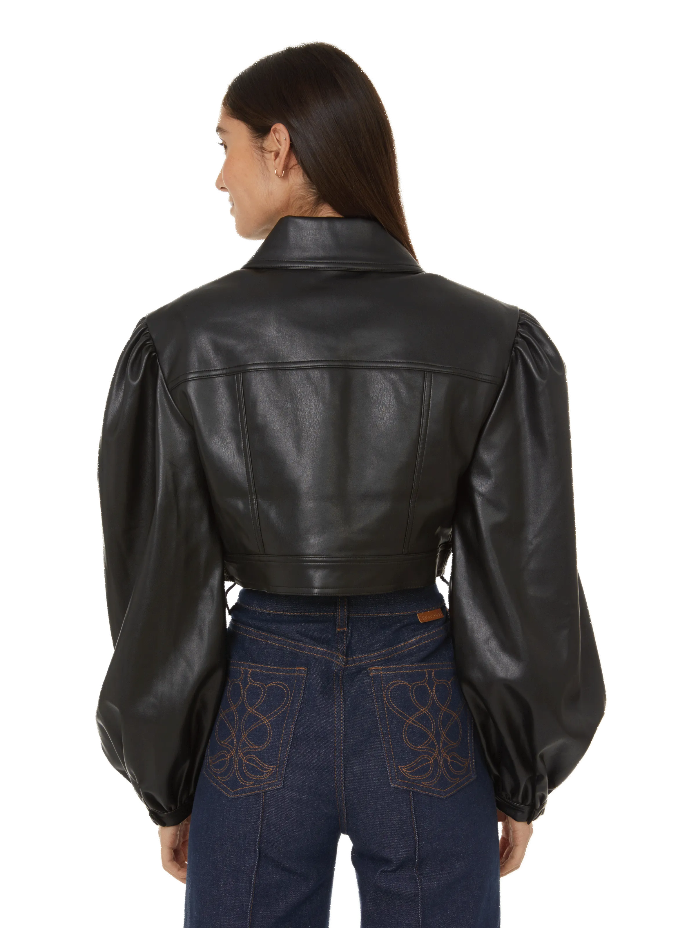 SELAMECIKE Short Vegan Leather Jacket - Black