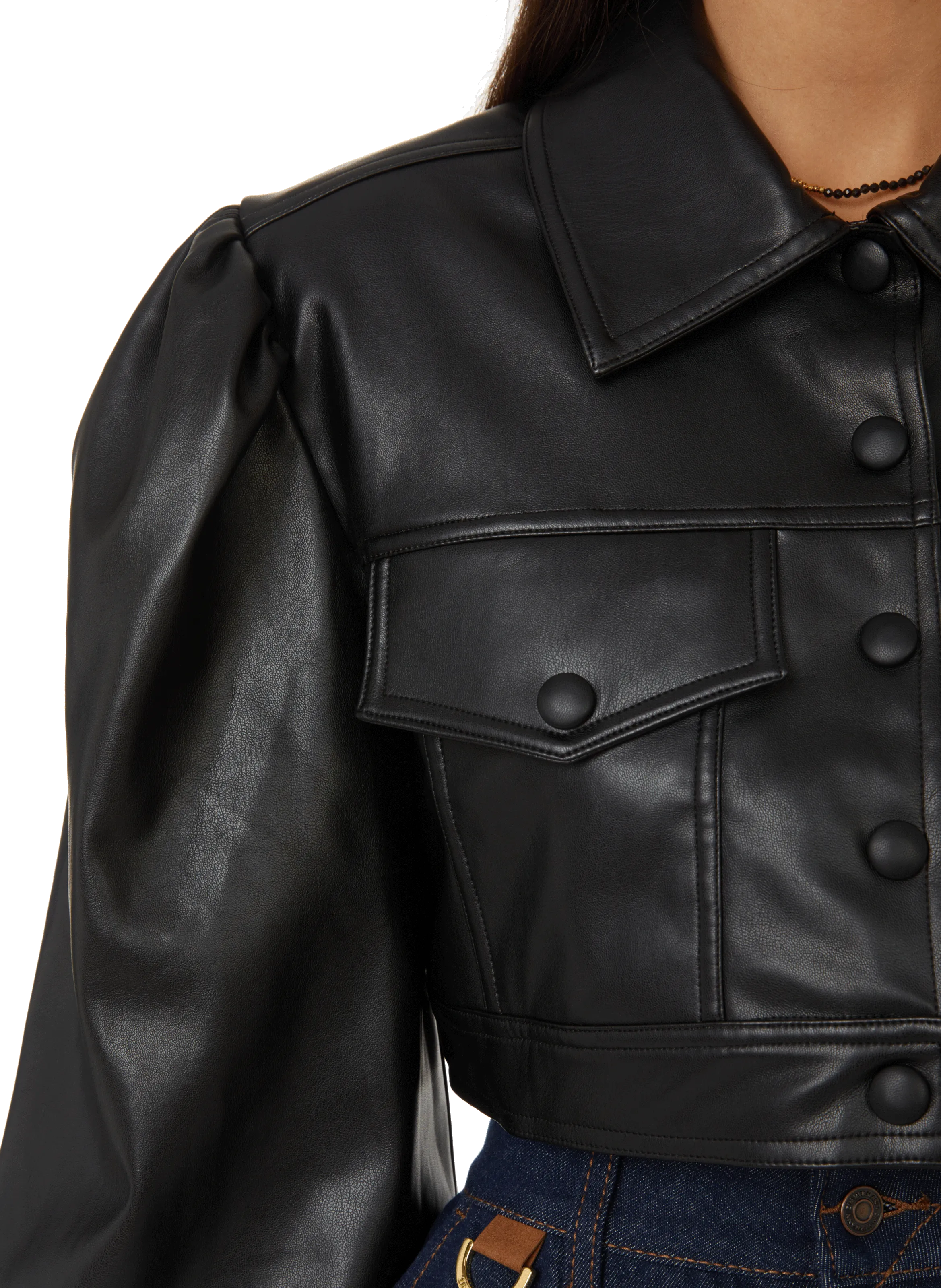 SELAMECIKE Short Vegan Leather Jacket - Black