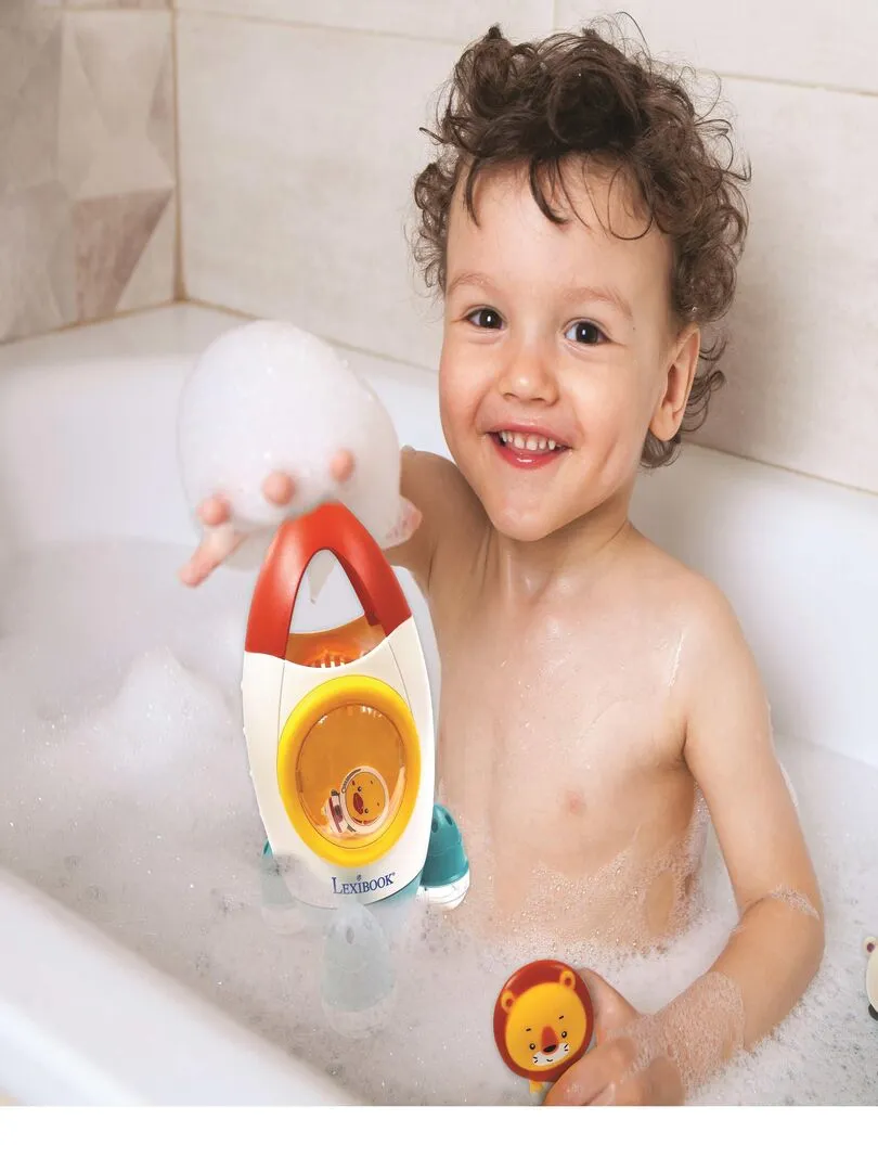 Bath Toy Rocket Set With 3 Soft Animals - Transparent