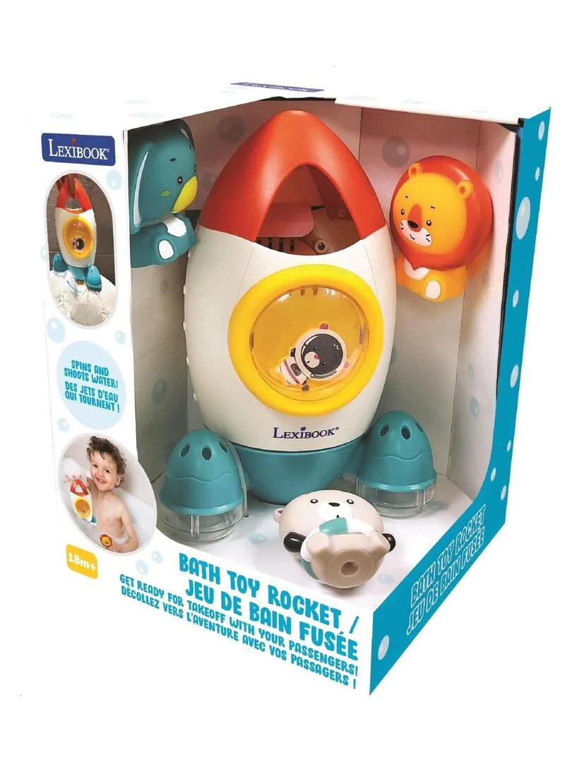 Bath Toy Rocket Set With 3 Soft Animals - Transparent