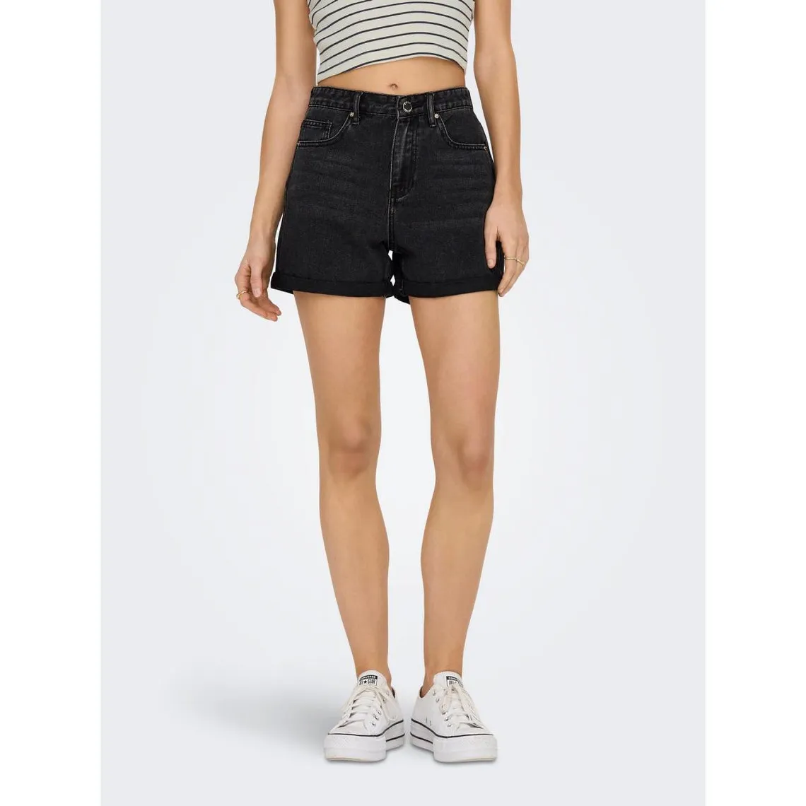 Black Mid-thigh Denim Shorts Isla | 3 Suisses