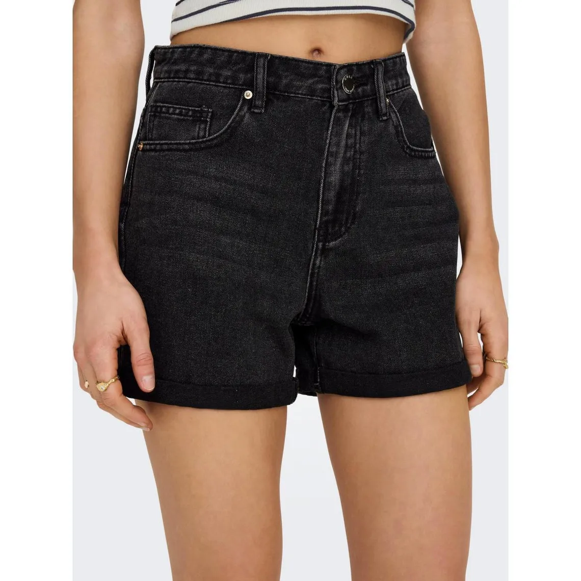 Black Mid-thigh Denim Shorts Isla | 3 Suisses