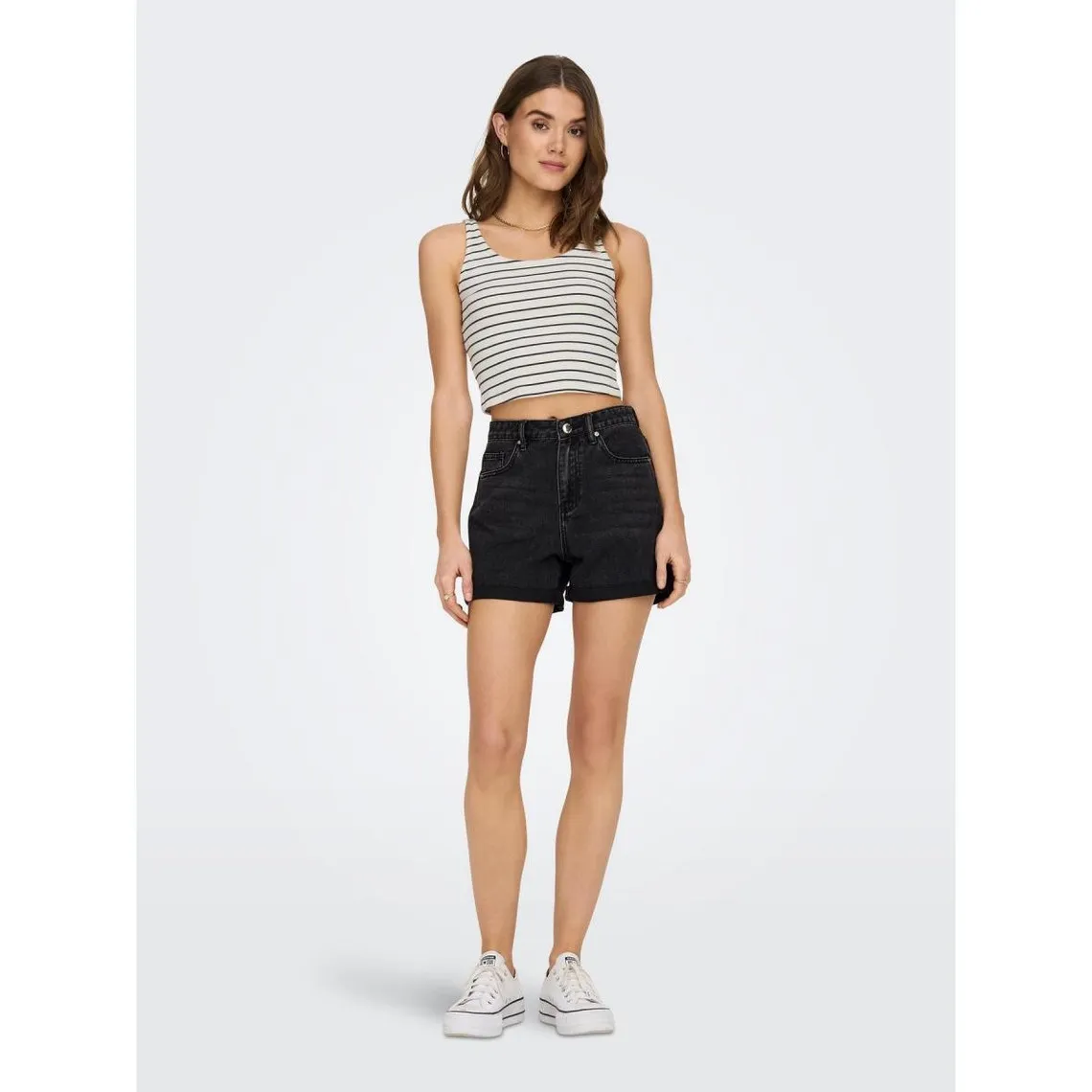 Black Mid-thigh Denim Shorts Isla | 3 Suisses