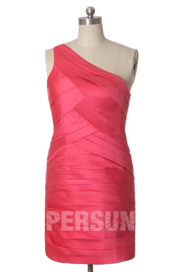 Short evening dress with asymmetric ruched neckline