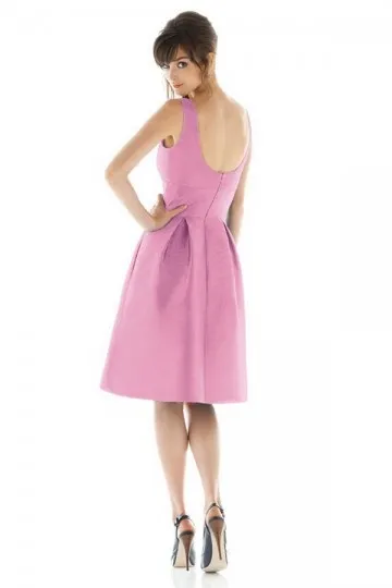 Simple square neck pink evening dress