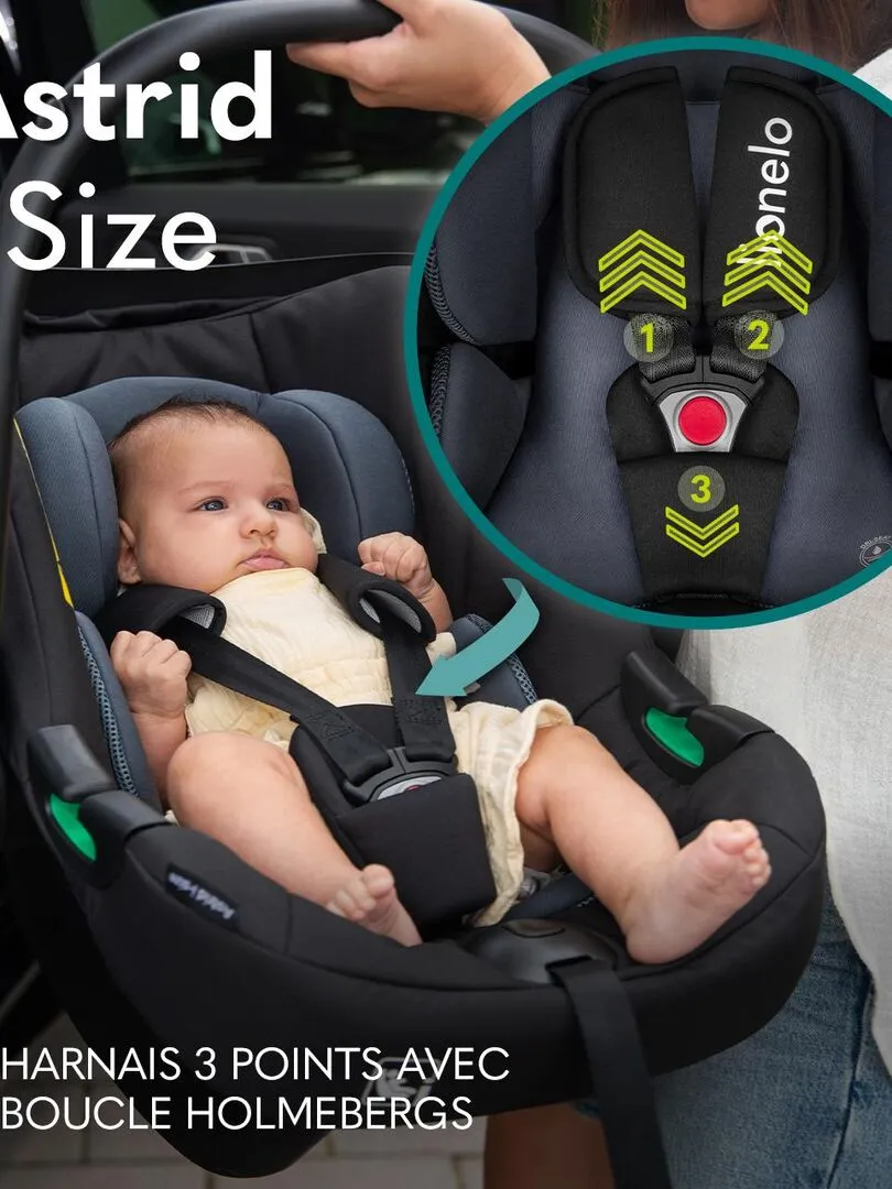 LIONELO Astrid i-Size car seat - 40-87 cm - From 0 to 13 kg - Group 0+ - Black Grey