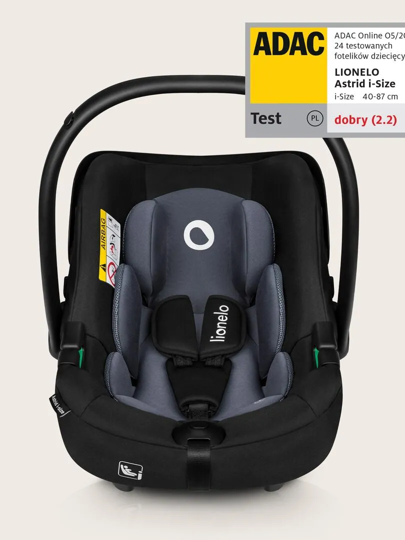 LIONELO Astrid i-Size car seat - 40-87 cm - From 0 to 13 kg - Group 0+ - Black Grey