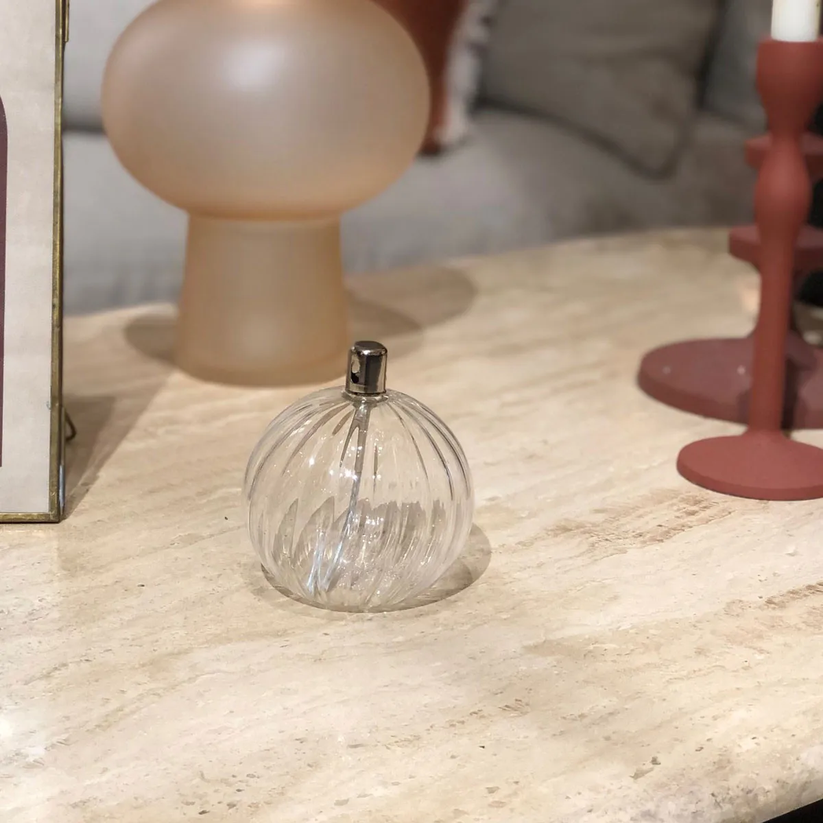 Sphere Decorative Glass Oil Lamp with Striped Design - Lin Lampe