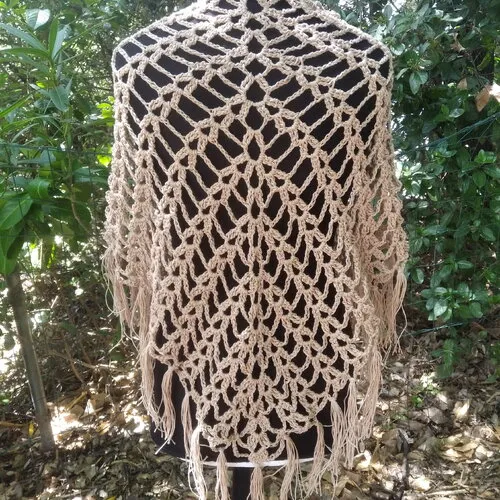 Summer shawl crocheted in linen and cotton beige color