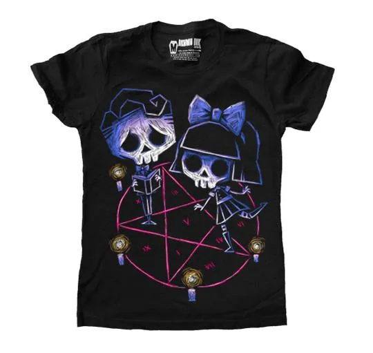 Femme 'The Devil's Playground' T-Shirt by AKUMU with Two Squelettes