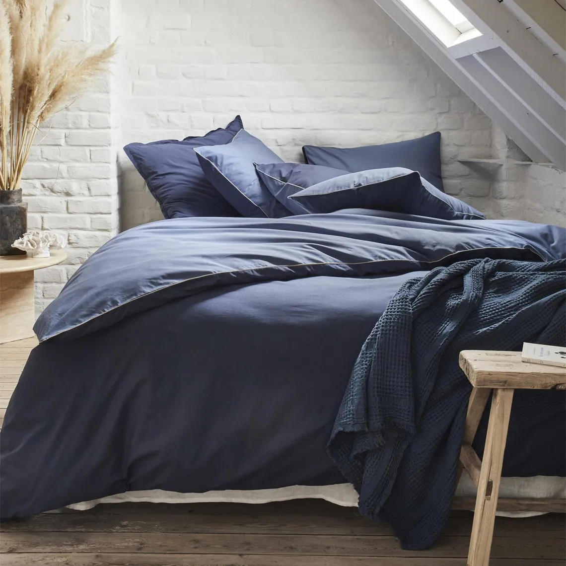 Bicolore Cotton Pillowcase, Bons Jours, Nocturne/Denim, Essix | 3 Suisses