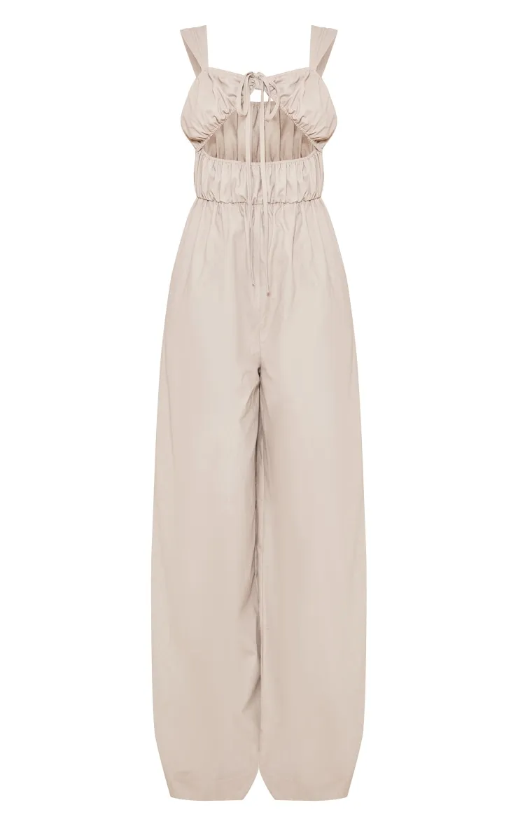 Tall Wide Linen Beige Jumpsuit with Cutouts