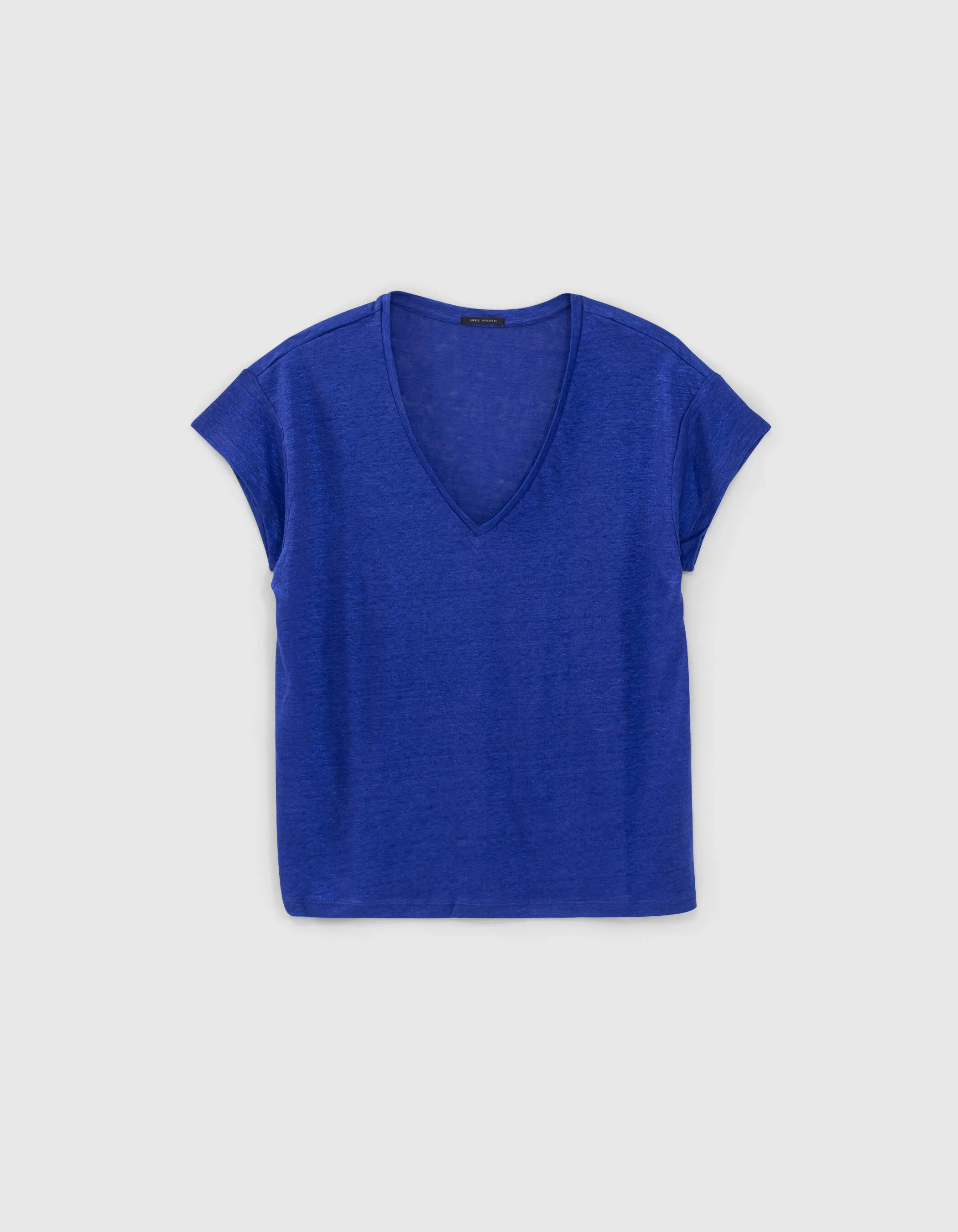 Tee-shirt bleu en maille de lin foil Femme