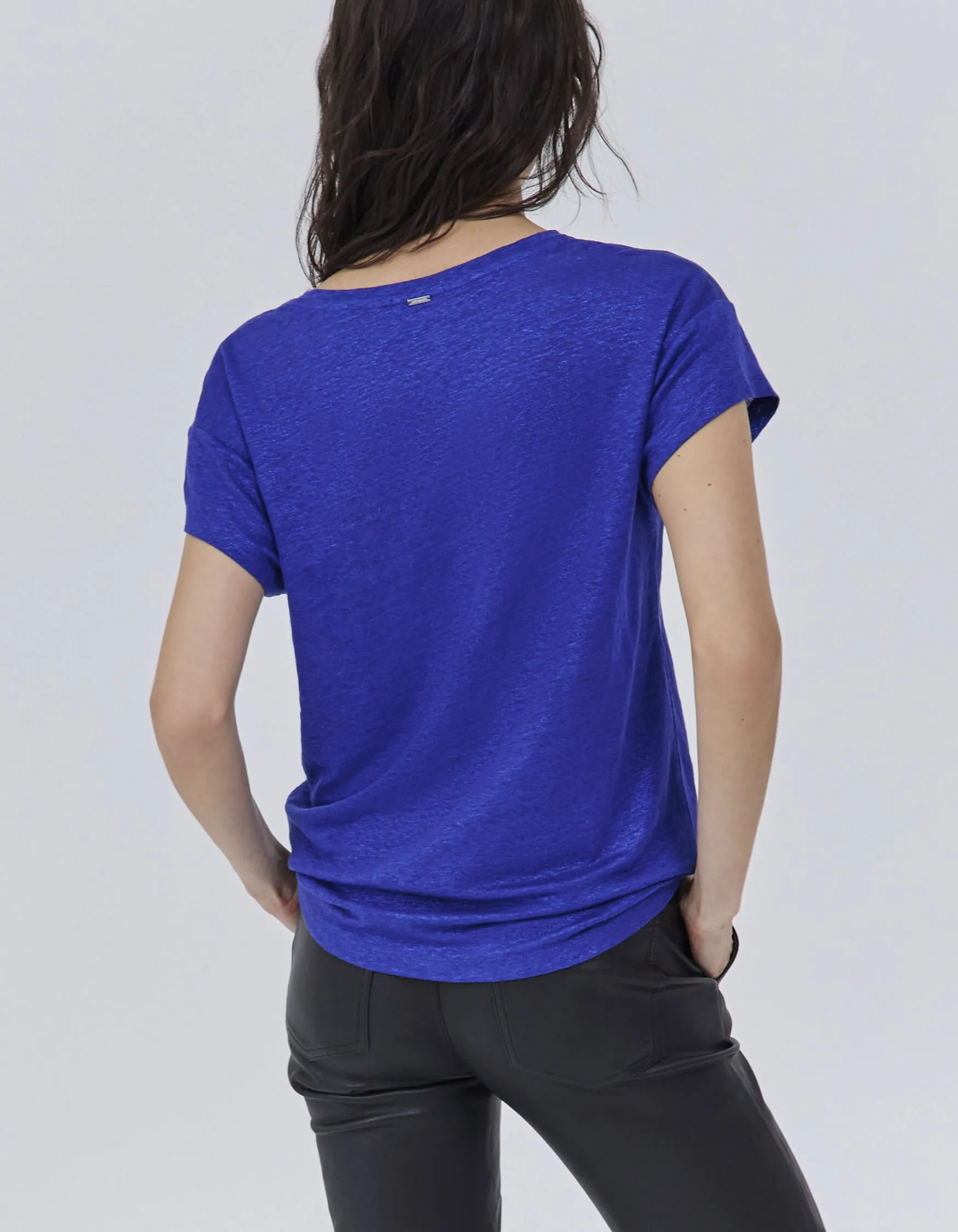 Tee-shirt bleu en maille de lin foil Femme