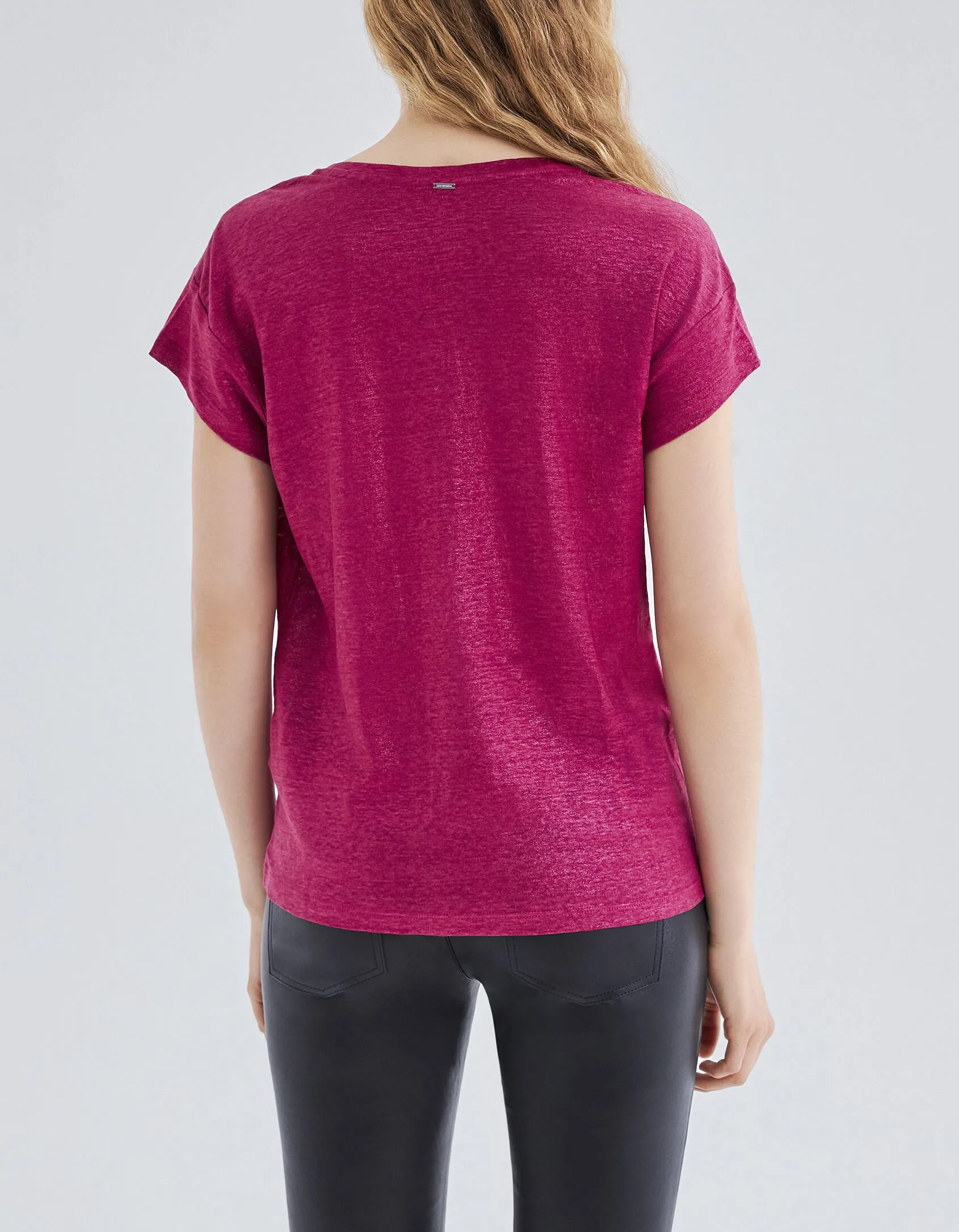 Tee-shirt fushia en maille de lin foil Femme