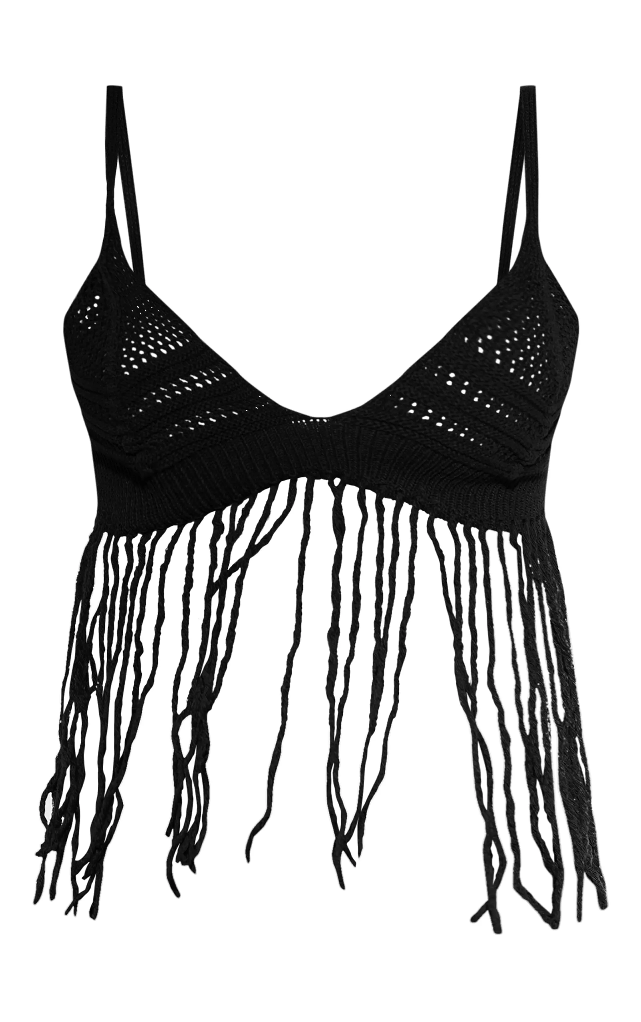 Crochet Knit Mesh Top with Fringe