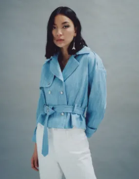 Light Blue Denim Trench Coat for Women