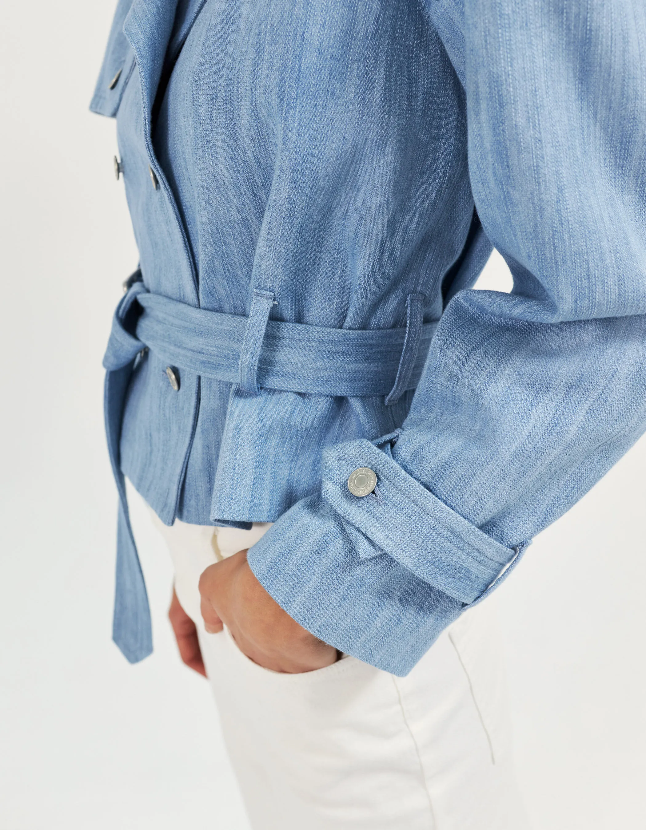 Light Blue Denim Trench Coat for Women